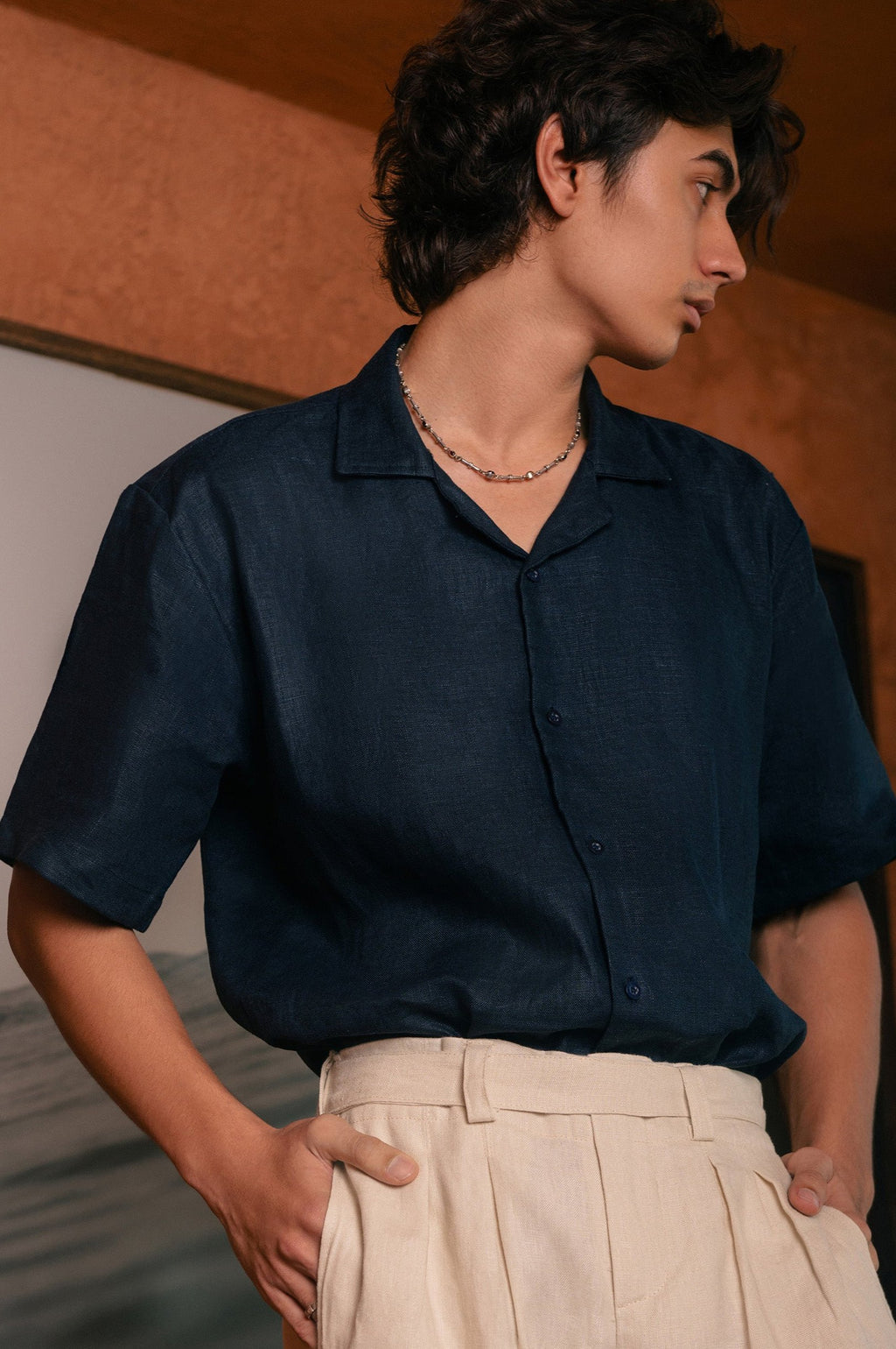Linen Camper Collar Shirt
