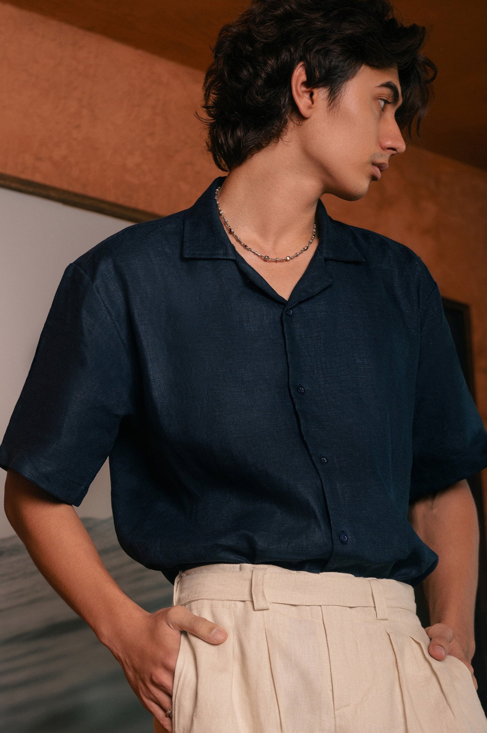Linen Camper Collar Shirt