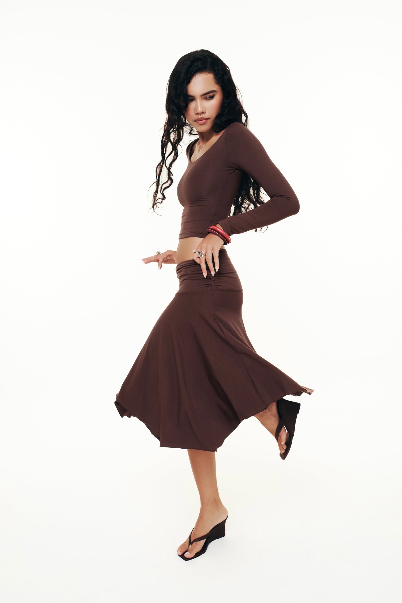 Lycra Ruched Midi Skirt