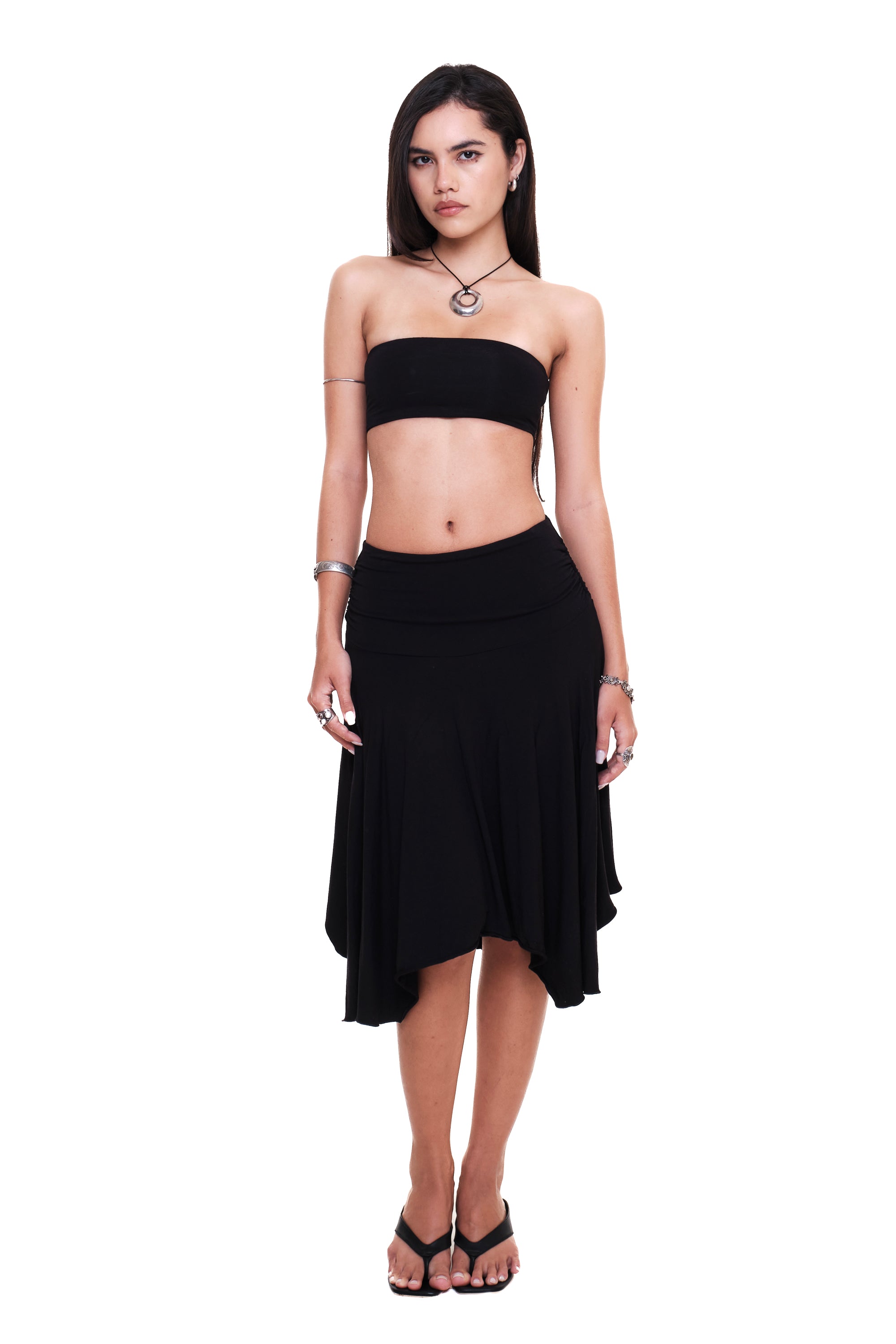 Lycra Ruched Midi Skirt