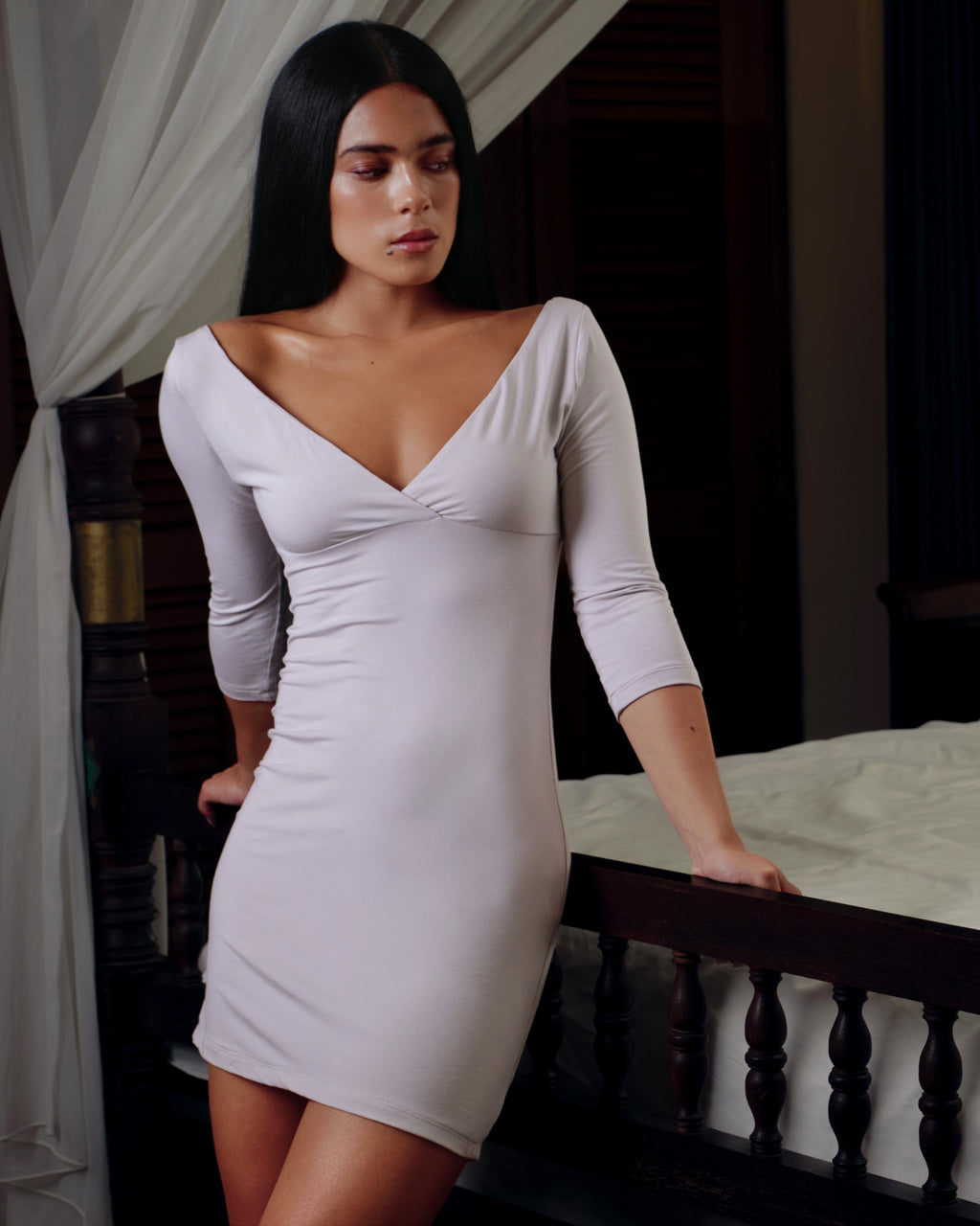 Lycra V Neck Reversible Mini Dress